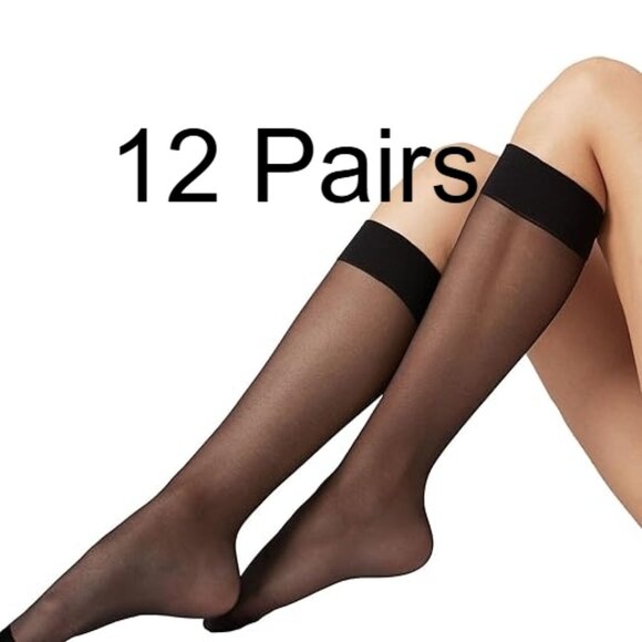 Sheer Knee High Stockings Black 12 Pairs - Picture 2 of 8